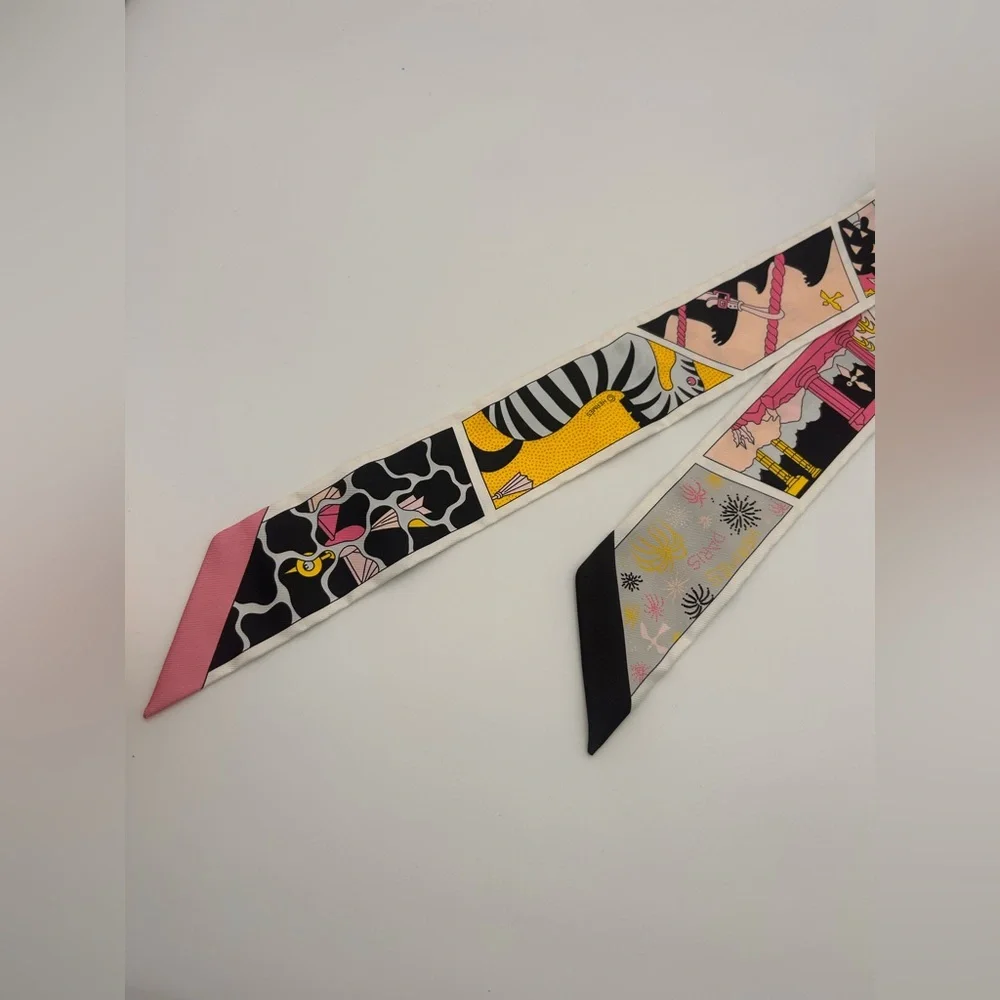 Hermes Pink Black Yellow Multicolor Twilly Scarf - Picture 6 of 7